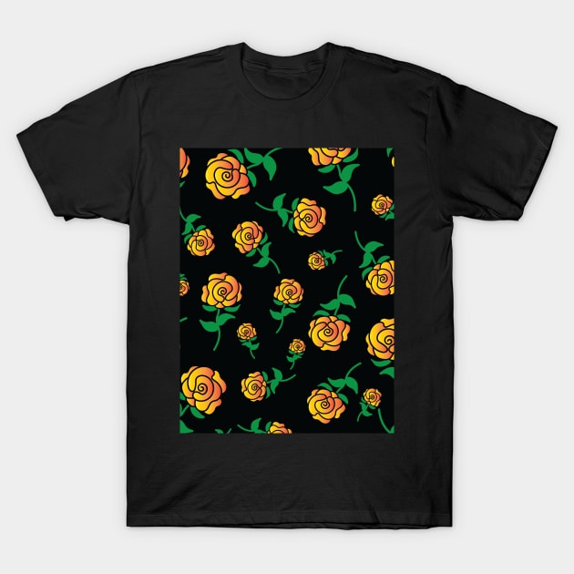 Orange Yellow Gradient Hand Drawn Roses Pattern T-Shirt by Rosemarie Guieb Designs